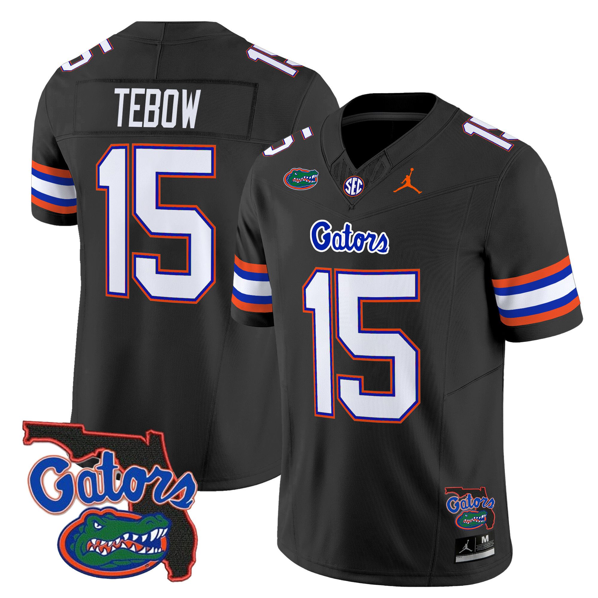 Men Florida Gators 15 Tebow Black 2024 Florida Patch Vapor Limited NCAA Jersey style 1